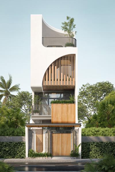 Thiết kế nhà phố 4 tầng với hệ lam gỗ lấy sáng tự nhiên